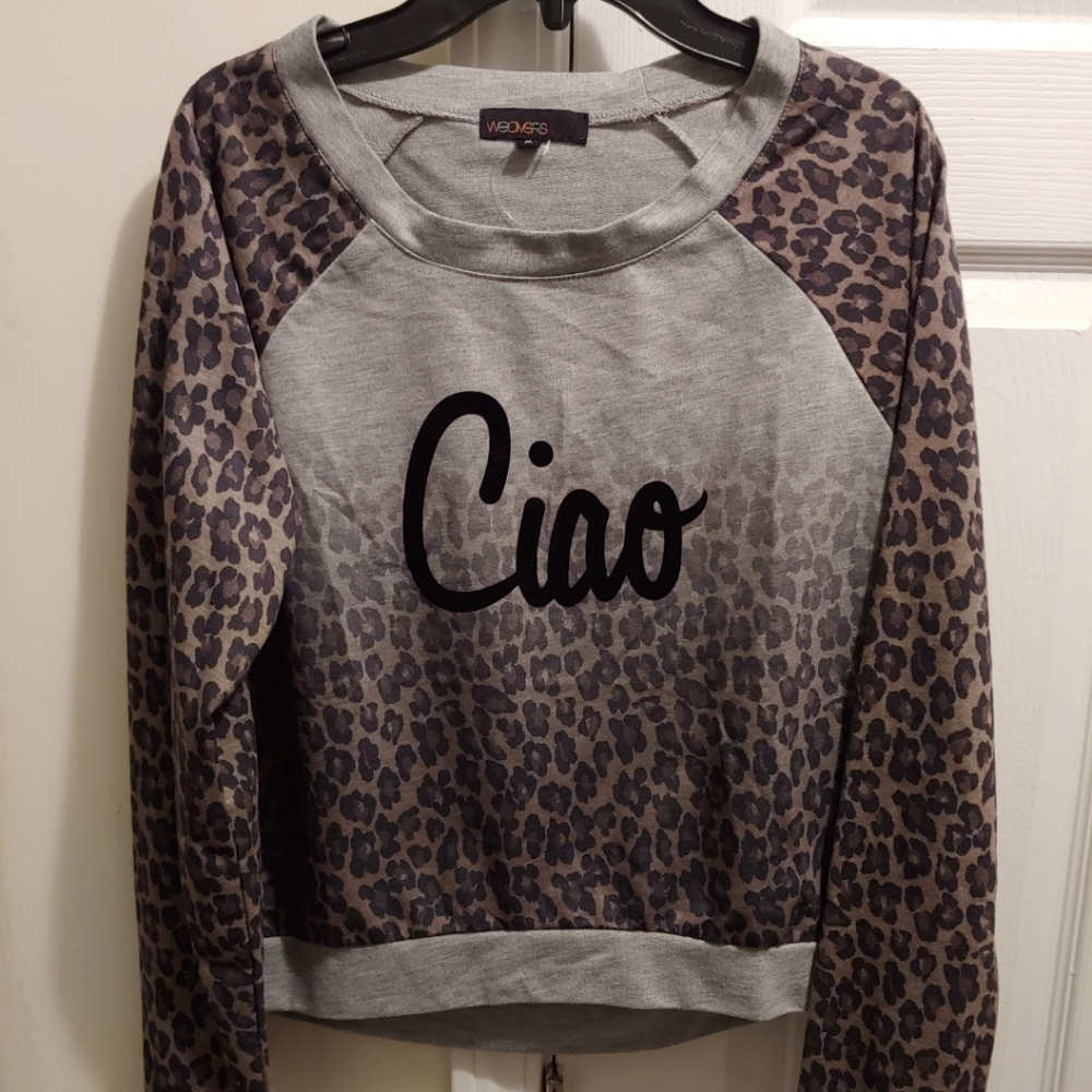 Ciao Women's Crew-neck Animal Print and Gray Luxe Sweater.